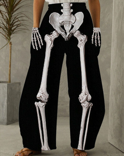 Women's Halloween Skull Print Loose Pants