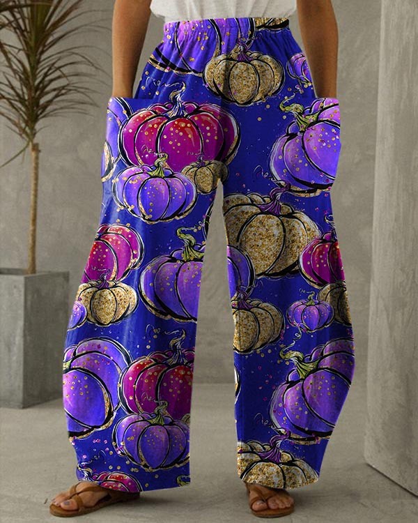 Women's Halloween Pumpkin Print Loose Pants