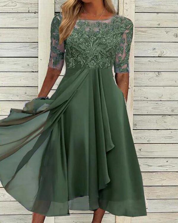 Elegant Chiffon Panelled Lace Maxi Dress