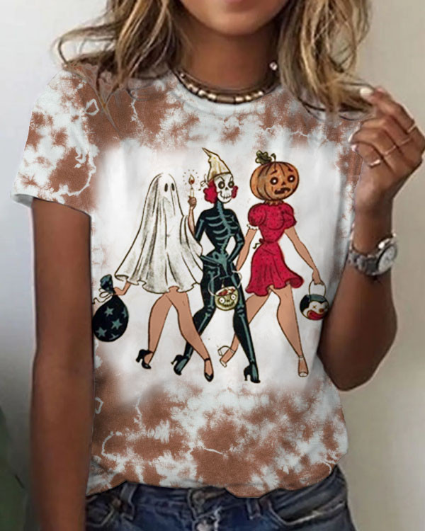 Women's Halloween Trick or Treat Print  Crew Neck T-shirt
