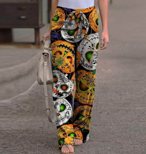 Women's Halloween Pumpkin Print Baggy Pants