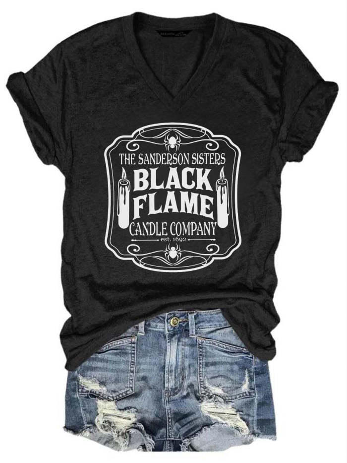 Black Flame Candle V-Neck Shirt