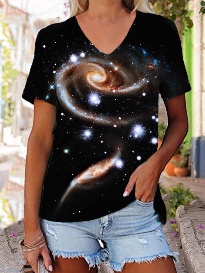 Women's ARP 273 Rose Galaxies Bling Starry Night Print T-Shirt