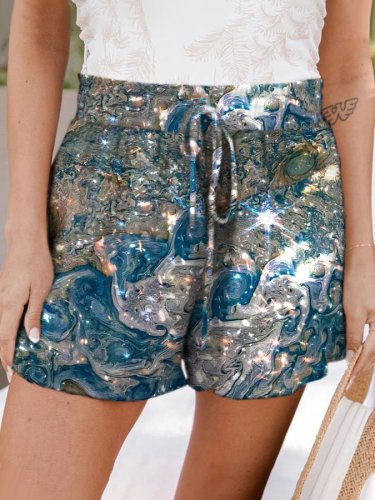 Oil Painting & Space Image Full Color Cosmic Print Lace-Up Shorts