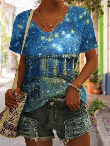 Oil Painting & Space Image Print T-Shirt