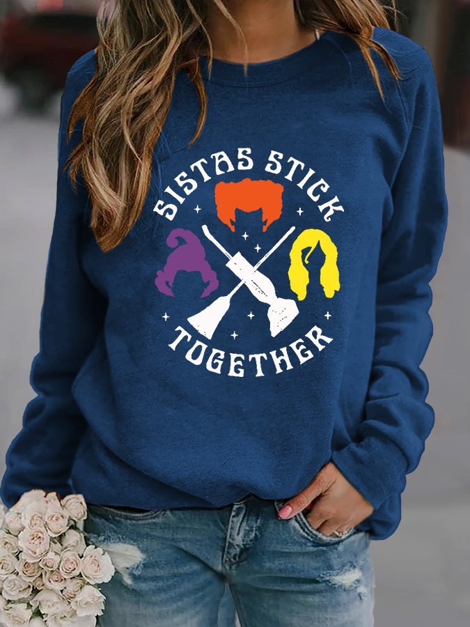 Sistas Stick Together Print Long Sleeve Casual Sweatshirt