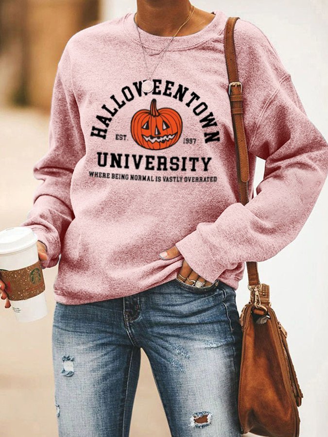 Women's Halloween Black Cat Print Sweatshirt