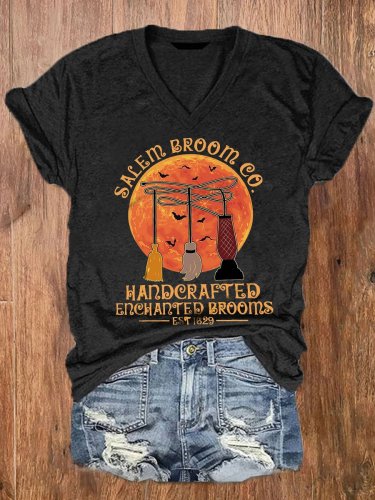 Women's Salem Broom Co. Handcrafted Est1629 Witch Print Top