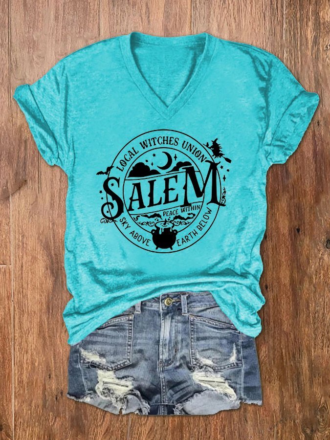 Women's Local Witches Union Salem Print V-Neck T-Shirt
