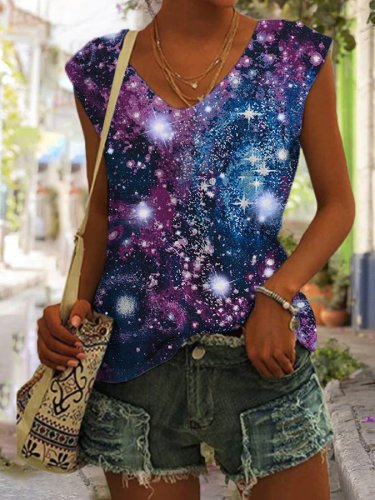 Women's Starry Night Purple Midnight Galaxy Universe Print Tank Top