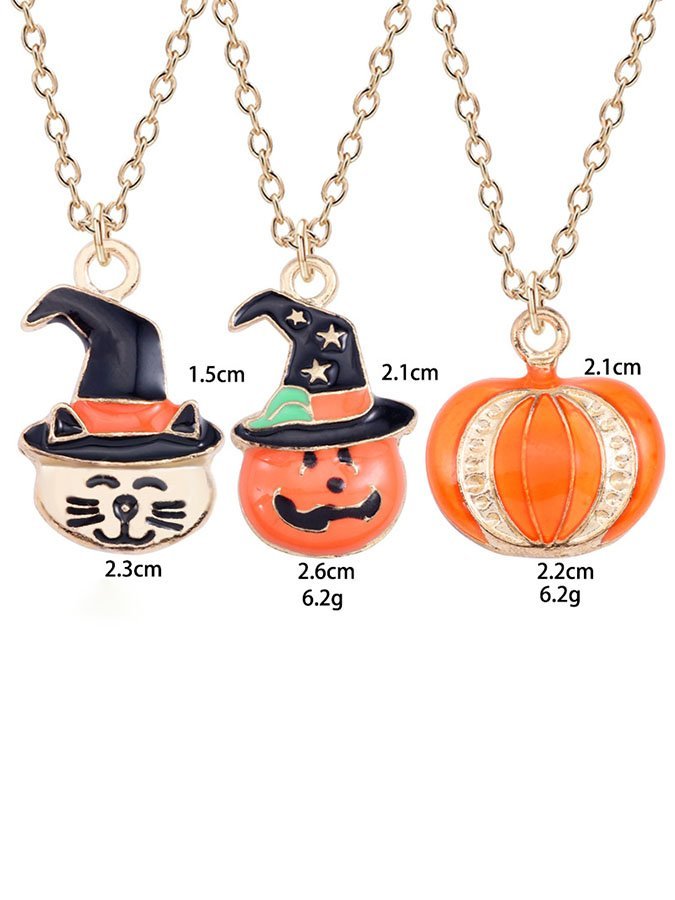 Halloween Pumpkin Hat Cat Head Necklace