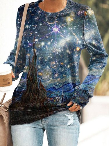 Oil Painting & Space Image Print Long Sleeve Sweatshirt