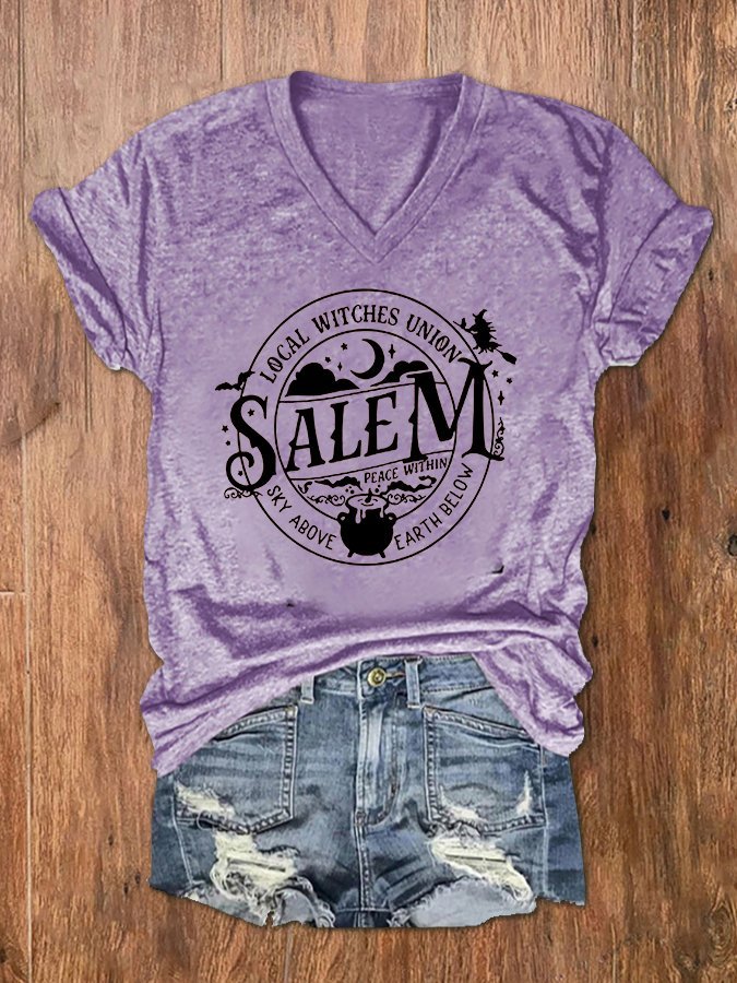 Women's Local Witches Union Salem Print V-Neck T-Shirt