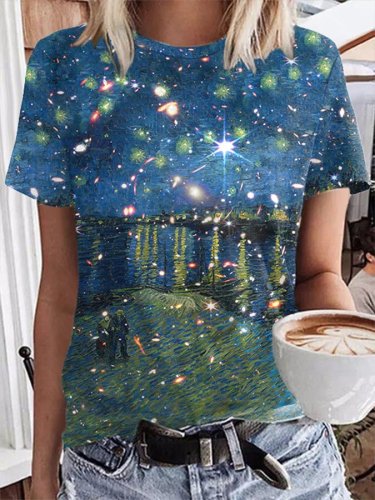 Oil Painting & Space Image Print T-Shirt