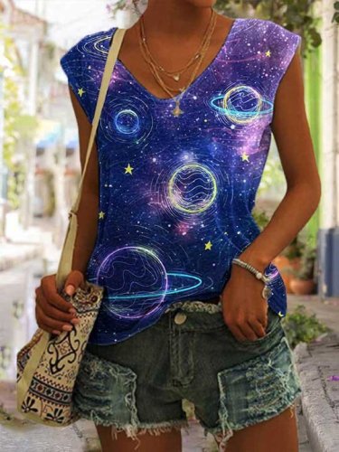 Women's Planet Print Sleeveless T-Shirt