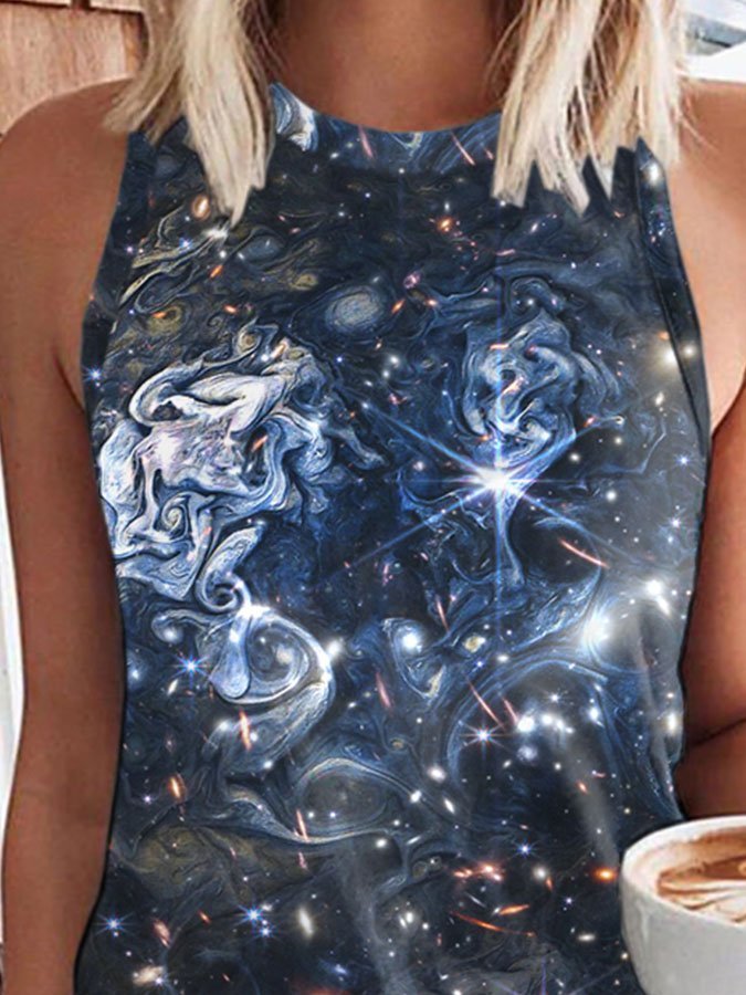 Oil Painting & Space Image Print Tank Top