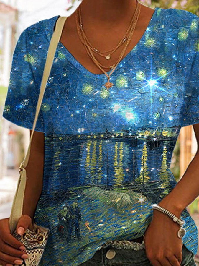 Oil Painting & Space Image Print T-Shirt