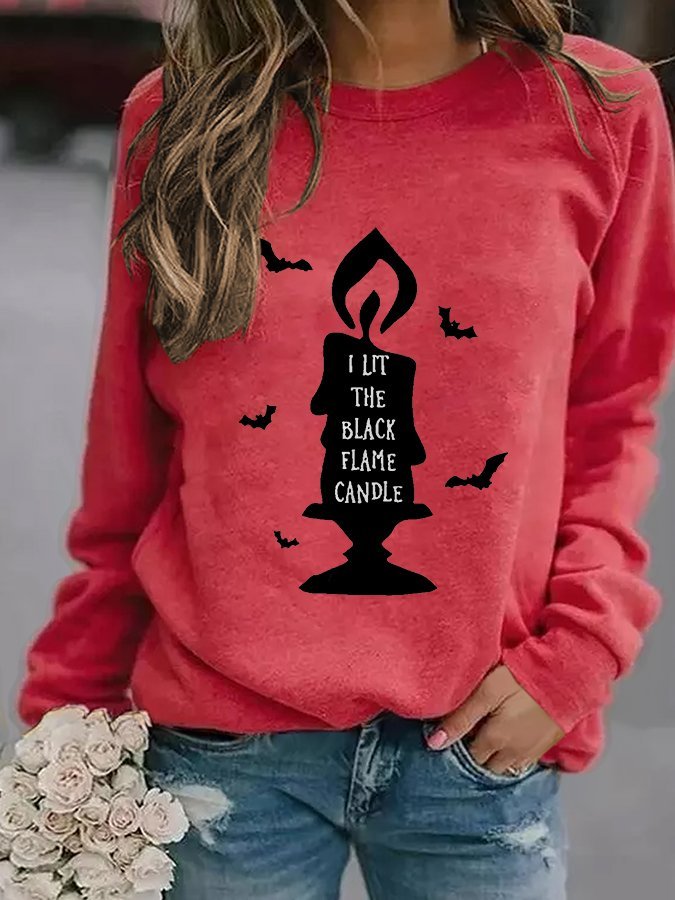 Halloween Black Flame Candle Print Vintage Sweatshirt