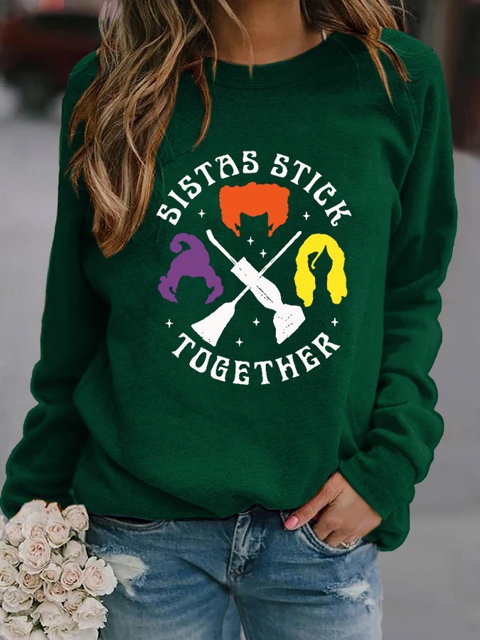 Sistas Stick Together Print Long Sleeve Casual Sweatshirt