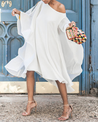 Loose Chiffon Off-the-shoulder Fly-sleeve Dress