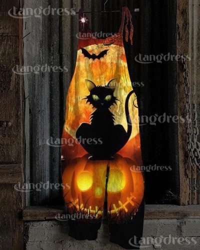 Women's Halloween Night Pumpkin Cat Jumpsuit