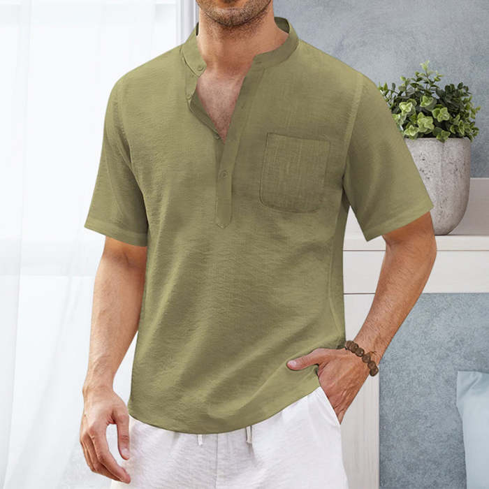 Summer Men's Hippie Casual Pocket Short Sleeve Beach T-Shirt