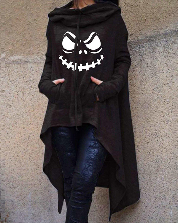 Women's Halloween  Print Hooded Long Sleeve Sweatshirt
