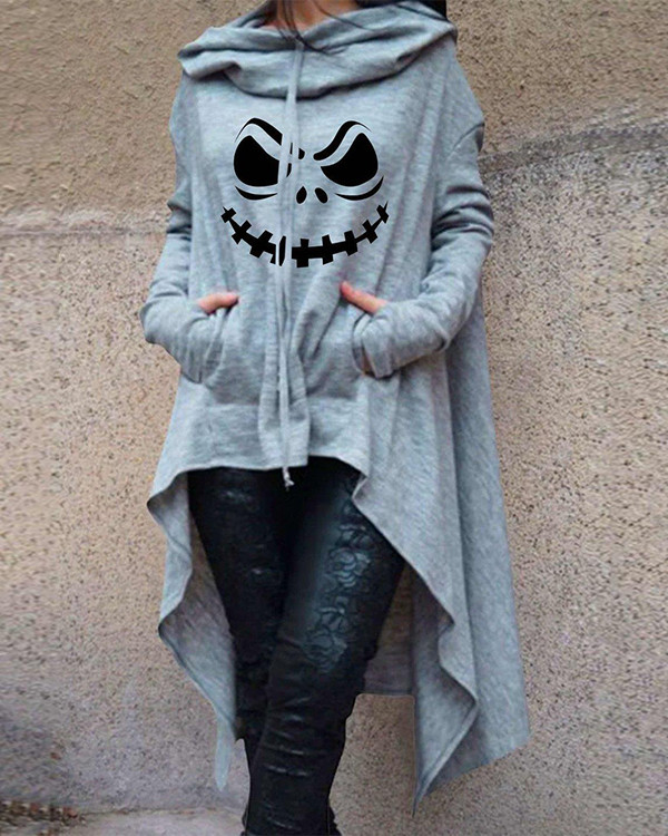 Women's Halloween  Print Hooded Long Sleeve Sweatshirt
