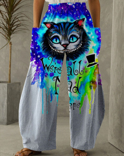 Cheshire Cat Print Loose Pants