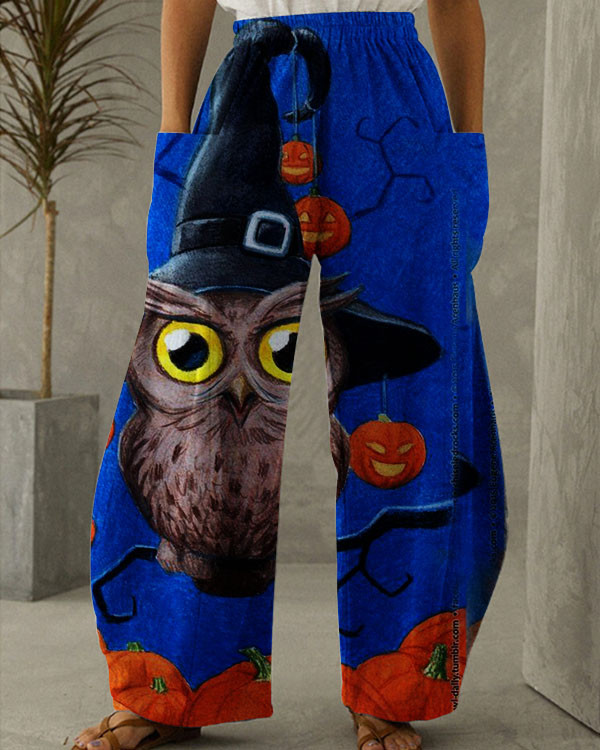 Halloween  Owl Print Loose Pants