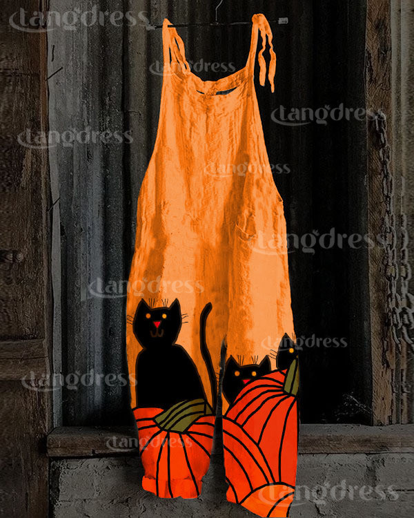 Women's Halloween Night Pumpkin Cat Jumpsuit