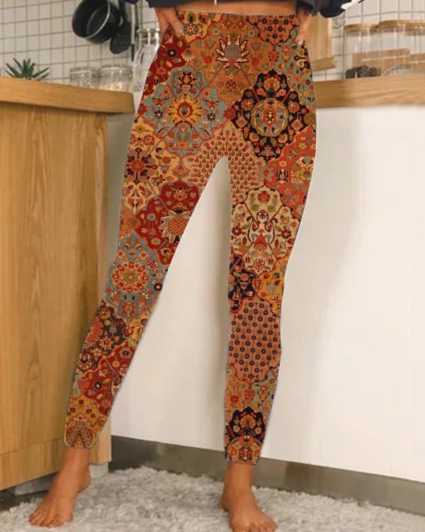 Casual Stretch Vintage Print Leggings Yoga Pants