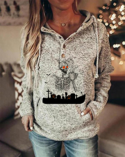 Women's Halloween Print Hoodie Long Sleeve Sweatshirt