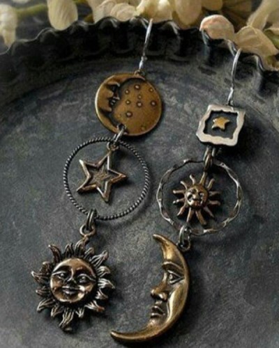 Vintage Sun Moon Drop Earrings