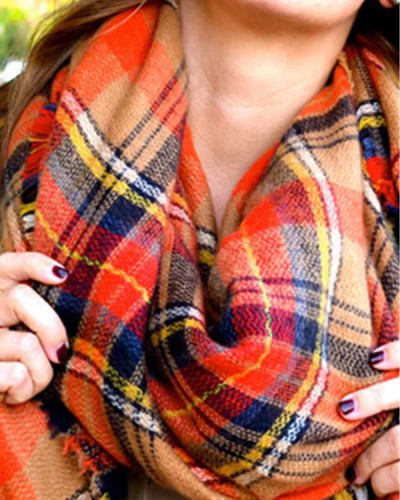 Plaid Faux Cashmere Square Scarf