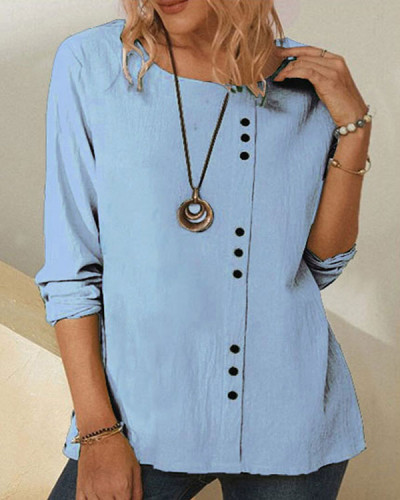 Casual Loose Button Linen Long Sleeve Top