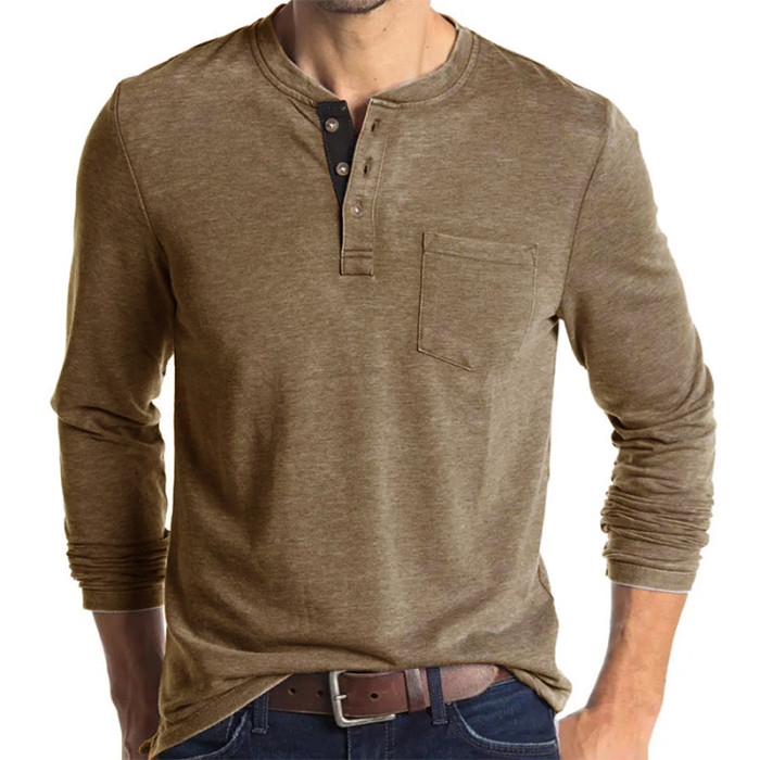 Men's Solid Color Long Sleeve Crew Neck Top