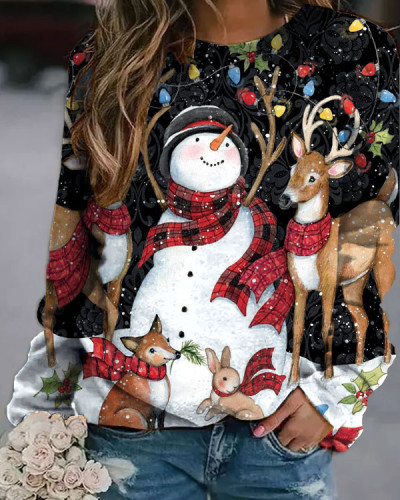 Christmas Snowman Print Oversized Sweatshirt
