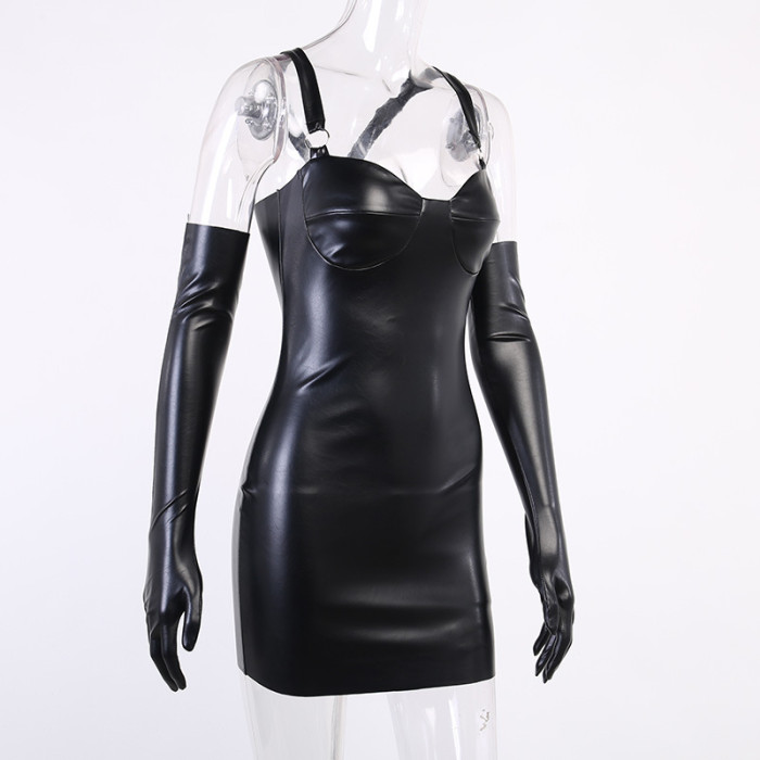 Gothic Sexy Leather Skirt Tube Top Sling Dress