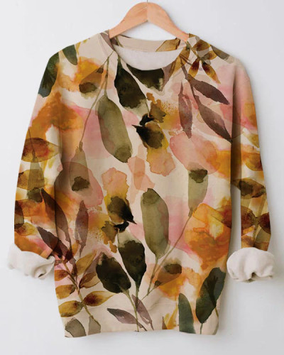 Women's Autumn Maple Print Loose Crewneck Sweatshirt