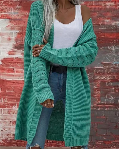 Solid Color Women's Knit Long Cardigan