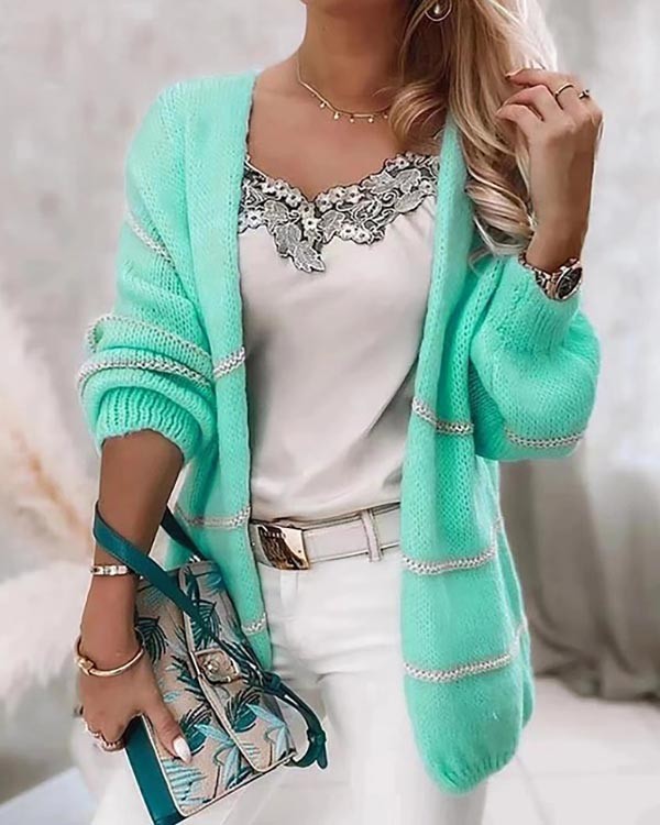 Panelled Contrast Sweater Cardigan