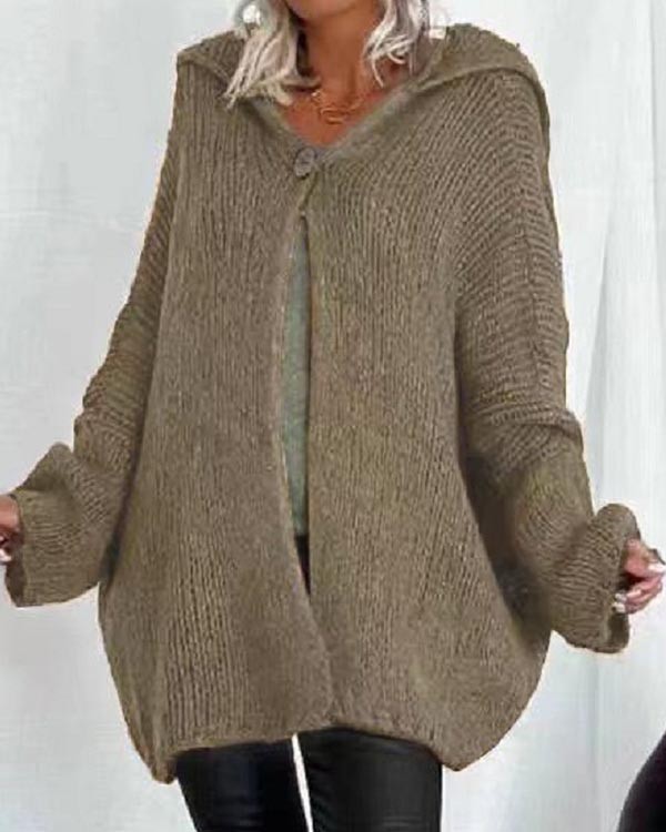 Solid One Button Hooded Sweater Cardigan