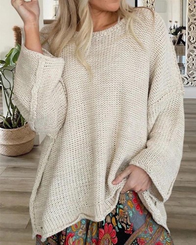 Solid Color Crew Neck Loose Sweater