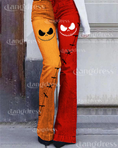 Halloween Spooky Face Contrast Print Jeans
