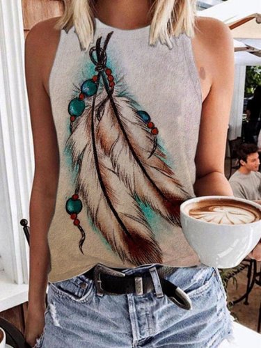 Vintage Western Feather Print Tank Top