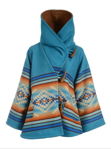 Ethnic Geometric Print Hooded Coat