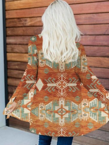 Western Ethnic Print Long Sleeve Casual Cardigan