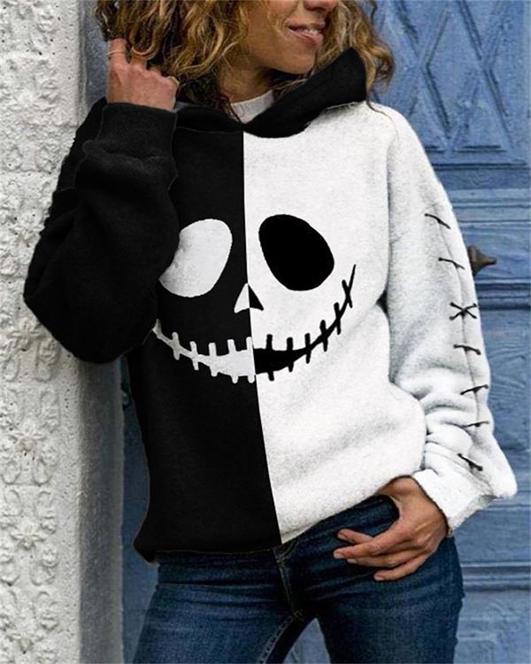 Halloween Spooky Face Contrast Color Sweatshirt