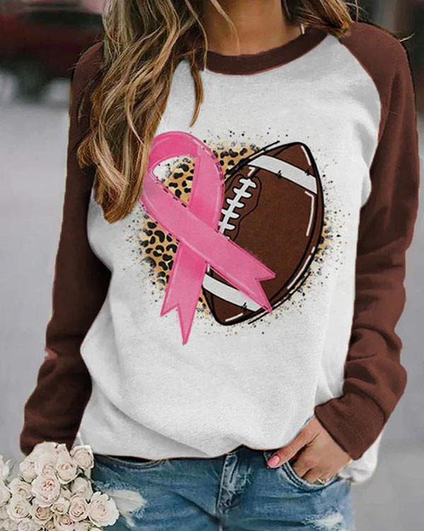 Women Cancer Pink Ribbon Football Casual Sweatshirt
